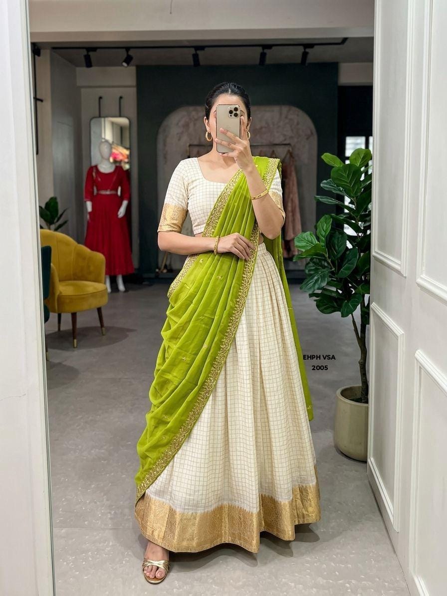 Lime Green & Cream Lehenga , Lime Green & Cream